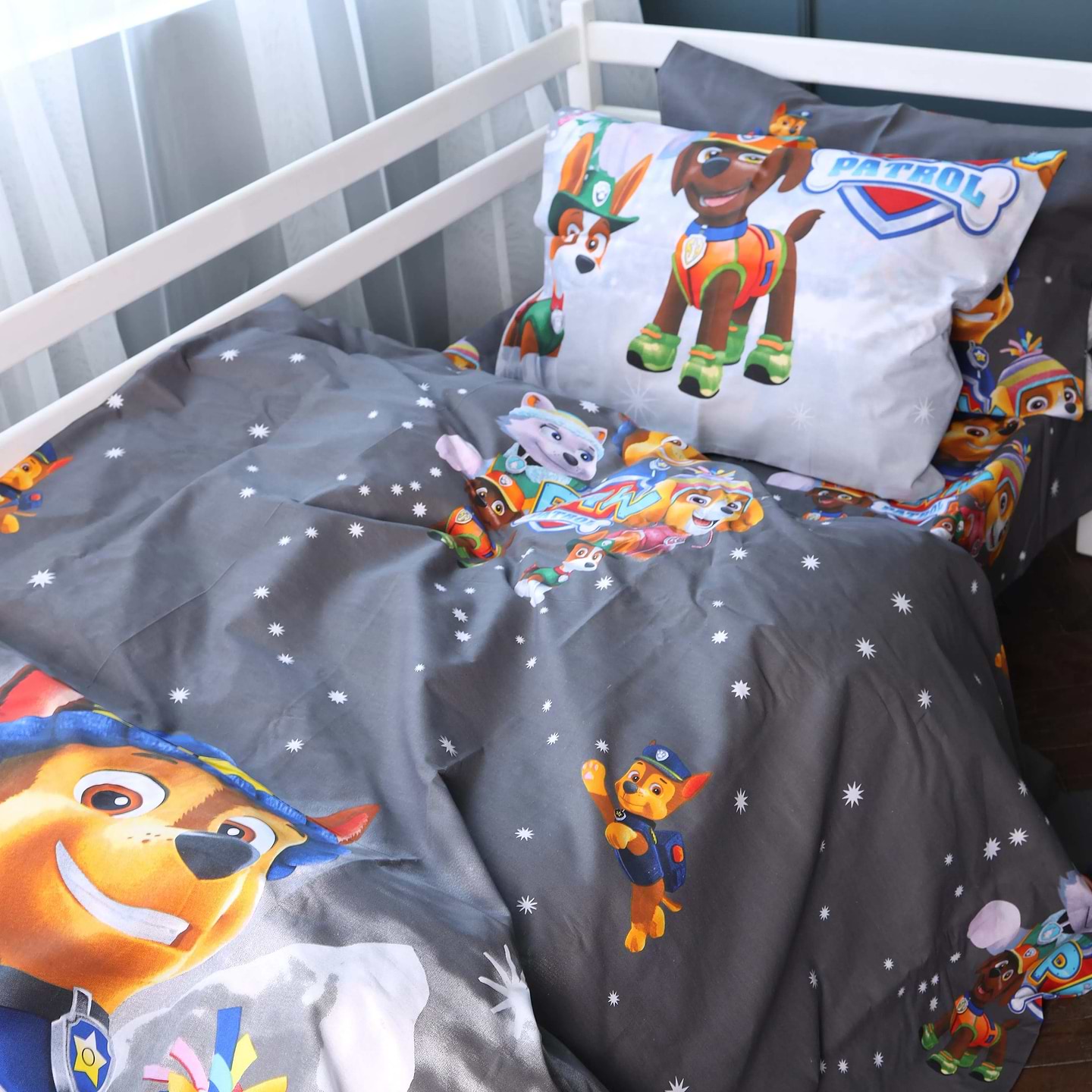 Комплект постільної білизни дитячий MirSon 110x140 см 17-0795 Paw Patrol Winter gray Ranforce Elite (2200011429281)